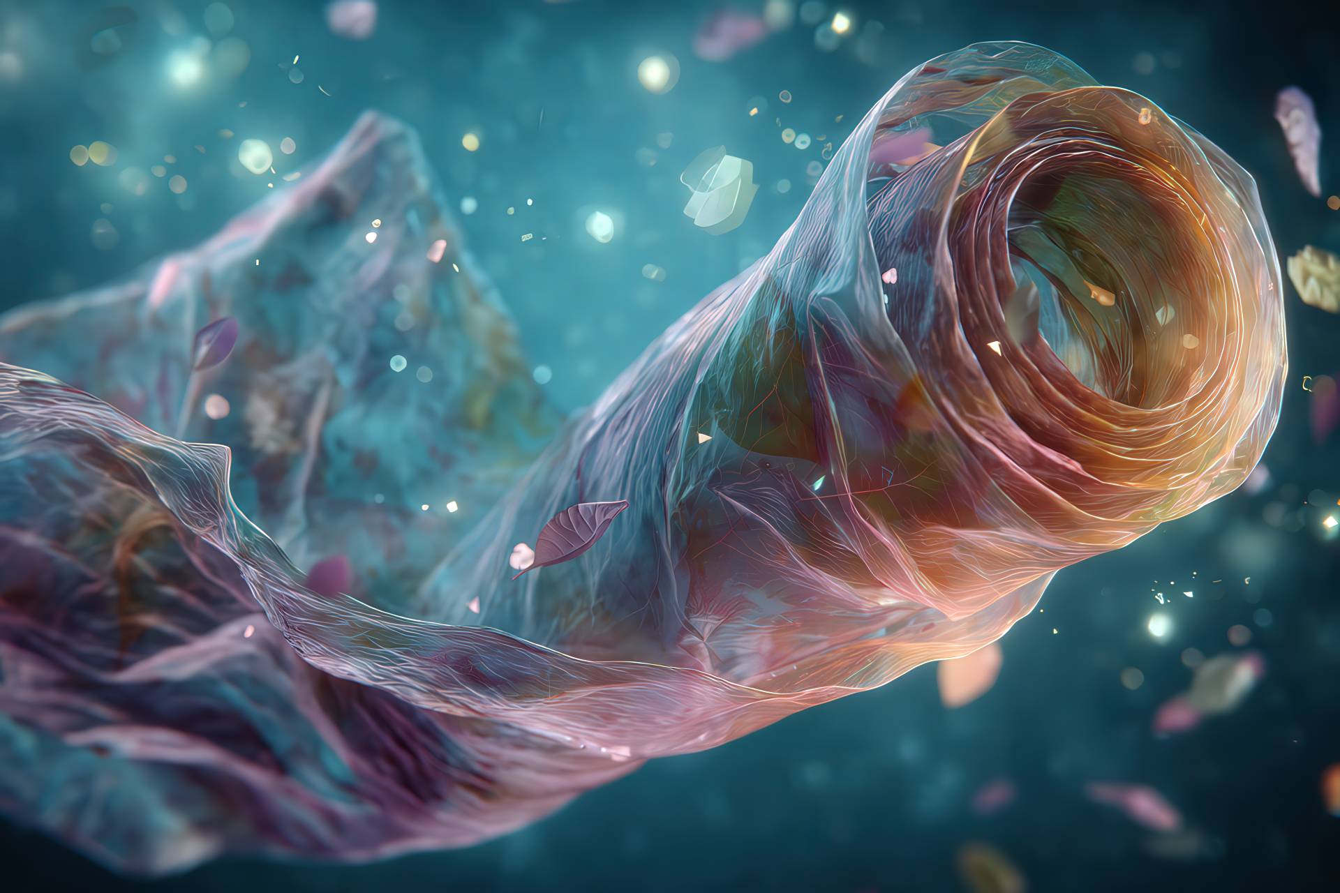 Sacchetto biodegradabile in dissolvenza con texture di stampa e simboli digitali