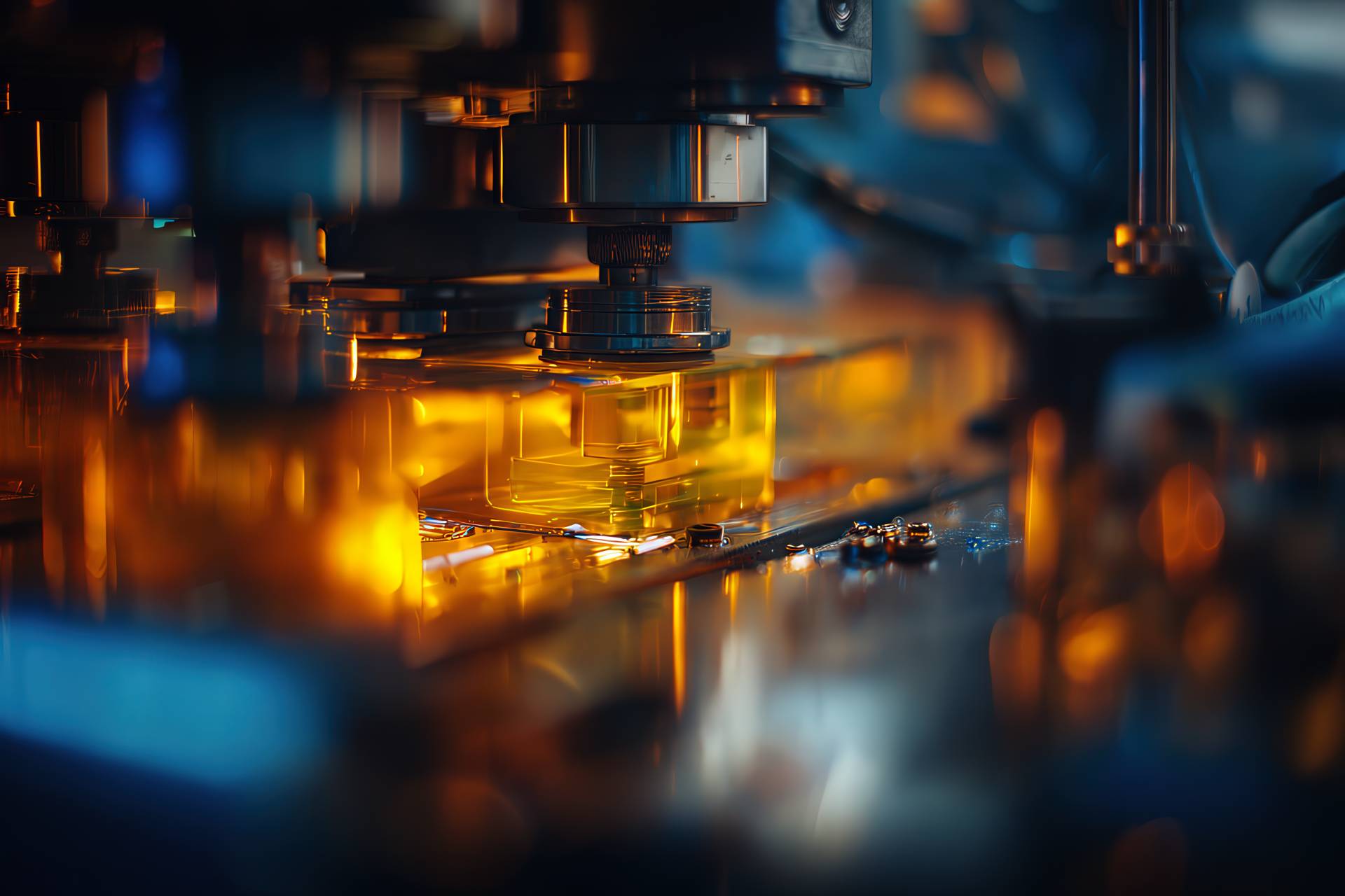 Macro dettagliata di un estrusore bioplastico con sensori di controllo qualità