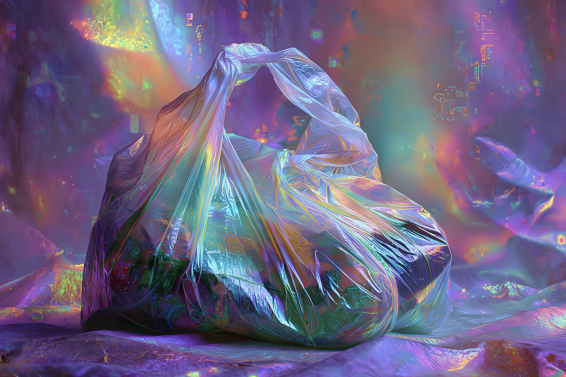 Sacchetto compostabile con strati di stampa a colori e particelle di inchiostro